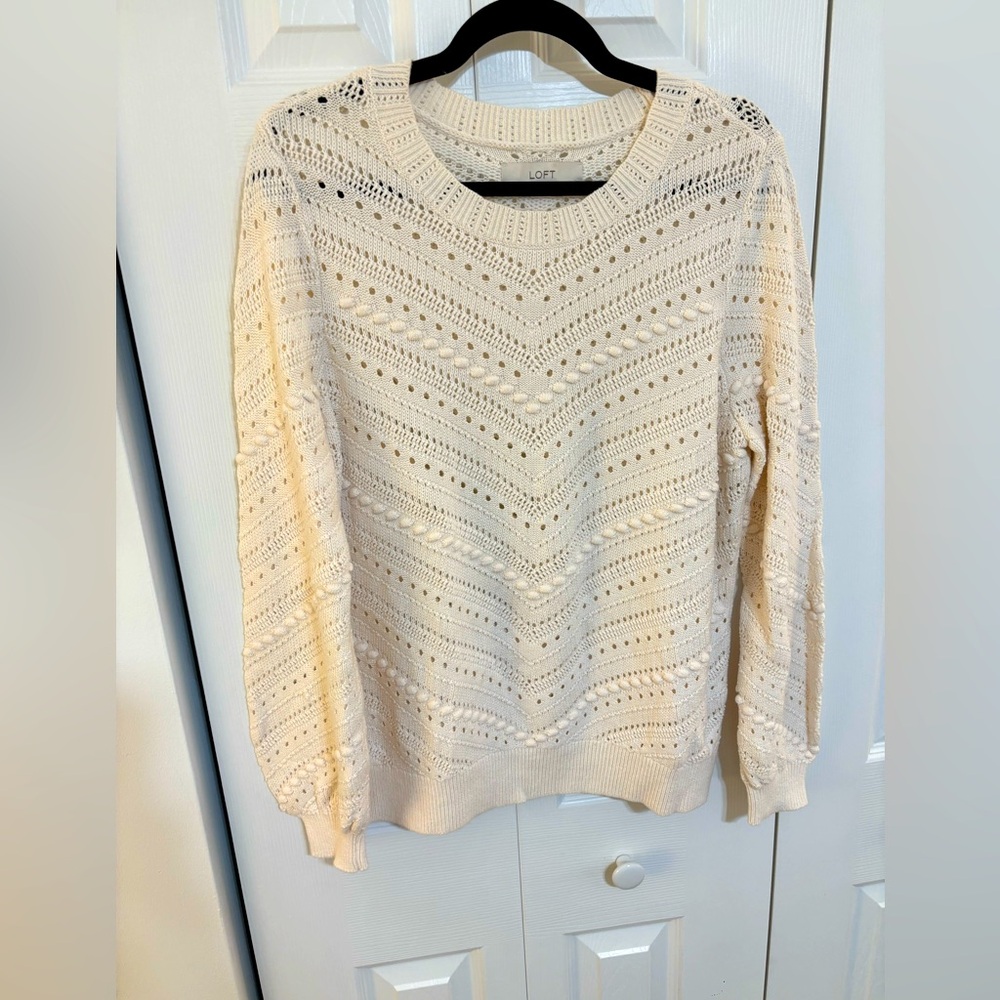 Cream Open Stitch Crochet LOFT Sweater